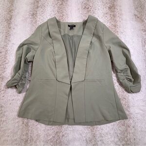 Torrid 00 Open Front Blazer Sage Green Ruched Sleeve Workwear Career Jacket